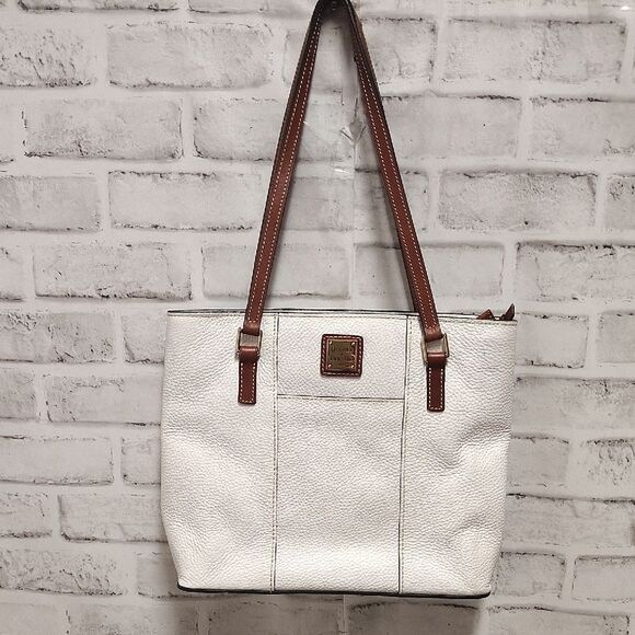 Dooney & Bourke White and Brown Tote Bag with Leather Straps - Picture 1 of 5